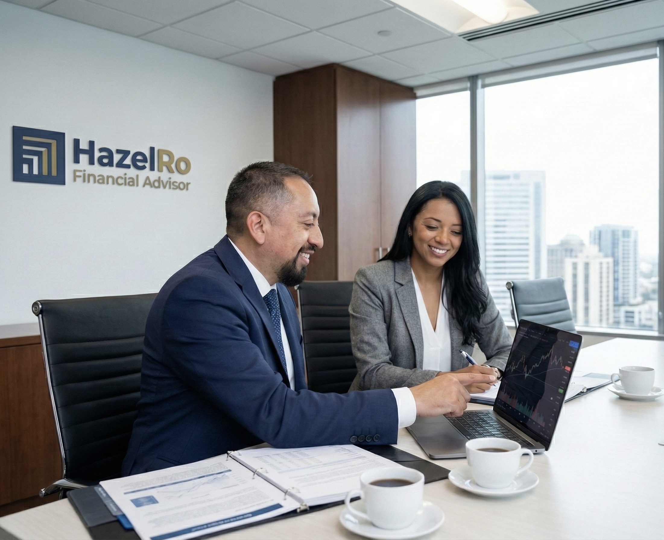 Equipo revisando reportes financieros en HazelRo